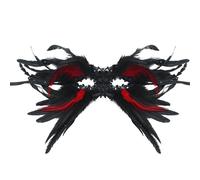 Gothic Feather With Rhinestones Black & Blood Red Masquerade For Halloween Christmas Masquerade Mask(Black2 4,35x10cm)