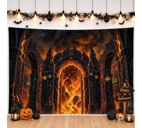 Gothic Fiery Arch Stone Halloween Backdrop Banner 83x59 Inch | Gothic Architecture, Photography Backdrop, Fiery Background, Dark Fantasy Theme, Immersive Party Decor
