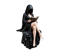 Gothic Figure Hooded Reader Dark Halloween Without Face Black Robe Resin Statue Book Lovers Library Desktop Ornament (C, One Size)