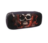 Gothic Fire Skull Rose Printed Pu Leather Pencil Case Box Flip Pen Bag and Makeup Cosmetic Holder for Girls Boys School Students