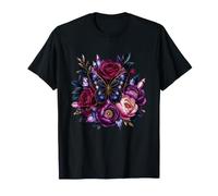 Gothic Floral Butterfly with Roses and Peonies T-Shirt