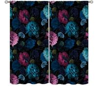 Gothic Floral Curtains,Boho Pink Black Flower Garden Spring Aesthetic Home Decor Drapes for Bedroom Living Room Kitchen Window Treatment 2 Panels Set Total Size 84" W X 84" L Inch