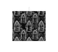 Gothic Floral Dish Drying Mats for Kitchen, Black White Absorbent Dish Drainer Mat, Vintage Medieval Microfiber Drying Pad for Coffee Bar 16x18 Inch