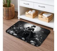 Gothic Floral Quick Dry Bath Mat, Black Rose Pattern Absorbent Non Slip Shower Mat, Halloween Memory Foam Washable Bath Rugs for Bathroom Toilet Restroom Decorative 20x32 Inch