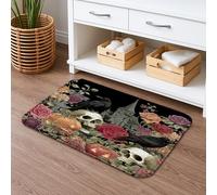 Gothic Floral Quick Dry Bath Mat, Dark Rose Skull Absorbent Non Slip Shower Mat, Halloween Memory Foam Washable Bath Rugs for Bathroom Toilet Restroom Decorative 20x32 Inch