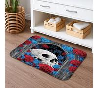 Gothic Floral Quick Dry Bath Mat, Red Roses Blue Flowers Absorbent Non Slip Shower Mat, Decorative Flannel Washable Bath Rugs for Bathroom Toilet Restroom 20x32 Inch