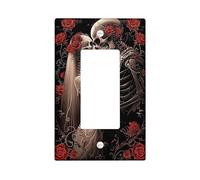 Gothic Floral Skeleton Light Switch Cover Plate/Outlet Covers, Red Roses Romantic Wall Accents, Thermoplastic Wall Plates, Standard Size Single Rocker