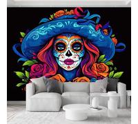 Gothic Floral Sugar Skull Roses Wallpaper Mural, Non-Woven Print Photo Wallpaper - Wall Mural Poster for Bedroom Modern Living Room Hobby Room Decor, 157 x 110 inch (W x H)