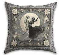 Gothic Floral Throw Pillow Cover, Darkly Elegant Floral Decorative Pillow Spooky Tiki Skull Flower Motif, Witchy Art Deco Pillowcase Cushion Cover for Bed Sofa Living Room (Gray, 18x18inches)