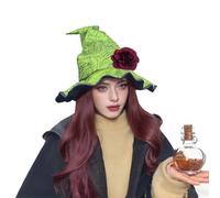 Gothic Floral Witch Hat Halloween Enchanted Headwear with Flower Magic Wizard Hat Bendable Brim Headwear for Women Teens Halloween Costume (Green, one size)