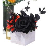 Gothic Flower Arrangement - Halloween Artificial Black Bouquet, Day of the Dead Floral Display with Wooden Vase, Elegant Spooky Home Decor Accent, Sturdy Centerpiece Design for Dormitory, Business