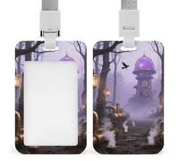 Gothic Fog Forest ID Badge Holder - Retractable Badge Reel, Vertical Card Name Tag Holder with Breakaway Lanyard, ID Cards Holders Case for Nurse Security Staff Women Men