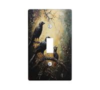 Gothic Forest Crow Decorative Light Switch Cover Plate 1 Gang Single Toggle, Vintage Scary Goth Cats Raven Electrical Faceplate for Kitchen Bathroom, Bird Switchcover Decor
