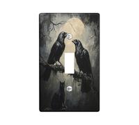 Gothic Forest Crow Decorative Light Switch Cover Wall Plate 1 Gang Single Toggle, Vintage Scary Goth Cats Raven Electrical Faceplate for Kitchen Bathroom, Bird Switchcover Decor