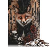 Gothic Fox in Top Hat with Roses And Skullsre Puzzles for Adults 1000 Pieces Puzzles for Adults & Teenager Age 12 Years Up Christmas Eve Gifts 1000pcs (38x26cm)
