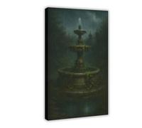 Gothic Garden Fountain on A Rainy Night Canvas Poster Wall Art Decor Print Picture Paintings for Living Room Bedroom Decoration 24x36inch(60x90cm)
