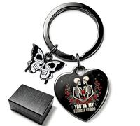Gothic Gifts for Girlfriend Boyfriend - 2 Pcs Skull Rose Heart Keychain | You Are My Favorite Weirdo Keyring with Skull Butterfly Black Gift Box Valentine's Day Gifts for Him Her Couple Goth Keyring