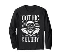 Gothic & Glory 4th of July Aesthetic Clothes USA Flag Dark Long Sleeve T-Shirt