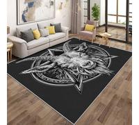 Gothic Goat Head Rugs - Pentagram Baphomet Area Rugs for Living Room Bedroom, Washable Non Slip Low Pile Large Carpet, Patterned Door Mat & Home Decor, 150x240 cm