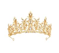 Gothic Gold Clear Crystal Tiara Crown for Women Girls, Vintage Queen Rhinestone Headpiece, Halloween Cosplay Masquerade Costume Bridal Wedding Prom Birthday Party Stage Accessories (Gold White)