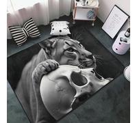 Gothic Gray Lynx Skull Print Area Rugs for Living Room Bedroom, Washable Soft 3x5 Throw Rugs Non Slip Carpet for Bedroom Decor Aesthetic 60x39 inches