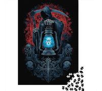 Gothic Grim Reaper Lantern Art Print Adult Jigsaw Puzzle, 1000 Pieces, 52x38cm/1000pcs, White Cardboard Pieces, Gift Idea for Puzzle Lovers And Time at Home