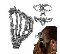 Gothic Hair Clips, Creepy Metal Clip Decoration, Halloween Decoration Bun Spider Web Skeleton Hand Large Clips, Pack of 3 Decorative Scary Spider Skeleton Hair Clips for Women Girls
