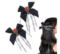 Gothic Hair Clips | Halloween Hair Accessories - 2 Pieces with Elegant Skull and Red Gem for Halloween Party Costume Wedding Accessory for Women and Girls