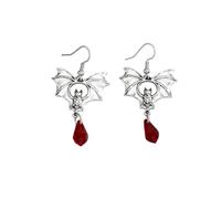 Gothic Halloween Bat Earrings for Women Vintage Black Bats Spider Dangle Earrings Red Crystal Vampire Drop Earring Fun Spooky Halloween Costumes Party Earring Jewelry, L, Metal Crystal, No Gemstone