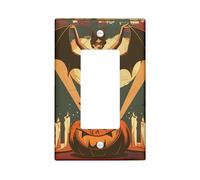 Gothic Halloween Bat Light Switch Cover Plate/Outlet Covers, Black and Orange, Spooky Jack-O-Lantern for Wall Decor, Thermoplastic Wall Plates, Standard Size Single Rocker