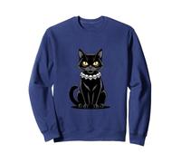 Gothic Halloween Black Cat with Skull Necklace Art Sweatshirt