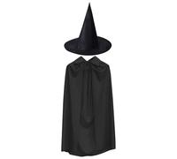 Gothic Halloween Cloak Costume - Black Cape with Witch Hat | Vampire Masquerade Outfit | Dark Role Play | 140 cm Long Polyester Caps | Halloween Dress Up for Adults