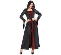 Gothic Halloween Dress Women's Witch Costume Renaissance with Hood Vampire Dresses Cosplay Vampire Queen Costume Carnival Fancy Dress Maxi Dress Medieval Theme Party Role Play