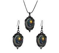 Gothic Halloween Earring Necklace Set for Women,Vintage Crow Bat Vampire Glass Pendent Necklace Punk Style Raven Witch Cameo Dangle Earrings Wicked Victorian Halloween Costume Accessories Jewelry, L