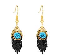 Gothic Halloween Earrings, Aqua Blue Rose, Black Lace and Gold Jewellery | Gothic Halloween Earrings, Green Rose, Black Lace and Gold Jewellery