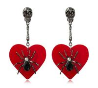 Gothic Halloween Earrings Black Spider with Red Heart Dangle Earrings For Women Funny Halloween Cosplay Jewelry, 0, Metal, No Gemstone