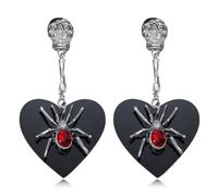 Gothic Halloween Earrings Black Spider with Red Heart Dangle Earrings For Women Funny Halloween Cosplay Jewelry, 0, Metal, No Gemstone