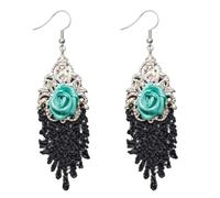 Gothic Halloween Earrings, Mint Green Rose, Black Lace and Silver Jewellery | Gothic Halloween Earrings, Rose, Black Lace and Silver Jewellery