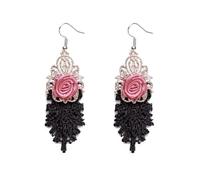 Gothic Halloween Earrings, Rose Dusky Pink Rose, Black Lace and Silver Jewellery