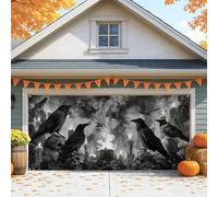Gothic Halloween Garage Door Cover, Black Crow Pumpkin Large Garage Door Decorations, Fall Indoor and Outdoor Halloween Party Background Decor 157x71 Inch