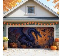 Gothic Halloween Garage Door Cover, Dragon Graveyard Large Garage Door Decorations, Outdoor and Indoor Halloween Party Decor 157x71 Inch