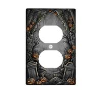 Gothic Halloween Graveyard Scene Jack-o'-lantern Duplex Outlet Covers Plate