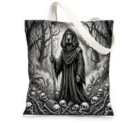 Gothic Halloween Irish Setter Dog Canvas Tote Bag for Shopping 13x15, Goth Scary Horror Skull Reusable Grocery Print Bag for Women, Spooky Beach Aesthetic Painting Gift Decor