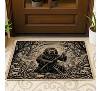 Gothic Halloween Pitbull Dog Pattern Black Door Mat Outside Inside Entrance 29x17 Inch, Goth Scary Horror Skull Outdoor Non Slip Doormat, Small Spooky Print Patio Garage Shoes Off Door Rug