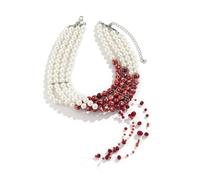 Gothic Halloween Vampire Dripping Blood Bloody Beaded Choker Necklace for Women Bride Layered Vintage Imitation Pearl Tassel Collar Necklace Multilayer Halloween Party Bar Jewelry, Zinc, No Gemstone