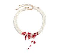 Gothic Halloween Vampire Dripping Blood Bloody Beaded Choker Necklace for Women Bride Layered Vintage Imitation Pearl Tassel Collar Necklace Multilayer Halloween Party Bar Jewelry, Zinc, No Gemstone