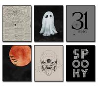 Gothic Halloween Wall Art Set of 6 - Vintage Spooky Witch, Ghost, Owl and Haunted House Prints, Victorian Gothic Style Unframed 8x10 Inch Posters for Halloween Home, Party, Living Room & Bedroom Decor