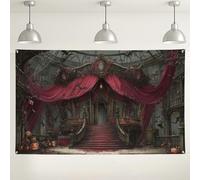 Gothic Halloween Wall Backdrop, Spooky Haunted Mansion Decor for Parties, Dark Red Indoor/Outdoor Photo Background for Halloween Events 71x43 Inch