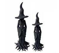 Gothic Halloween Witch Statue, Premium Resin Handcrafted Figurine With Twisted Roots & Pointed Hat (20cm/30cm), Dark Art Collectible For Altars, Bookshelves & Gothic Decor(Large + Small)