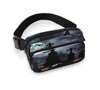 Gothic Happy Halloween Fanny Pack Belt Bag with Adjustable Strap Fashion Waist Bag for Outdoor Sports Hiking, white, 20x13cm, Full Printed Waist Bag